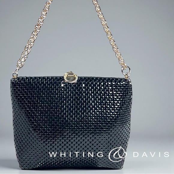 Stunning Whiting & Davis Black Mesh Bag with Convertable Gold Chain - Picture 1 of 15